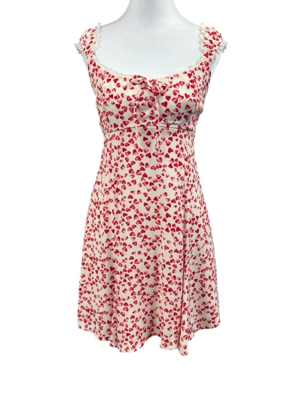wild fable Cream Tank Top with Red Heart Print and Lace Trim